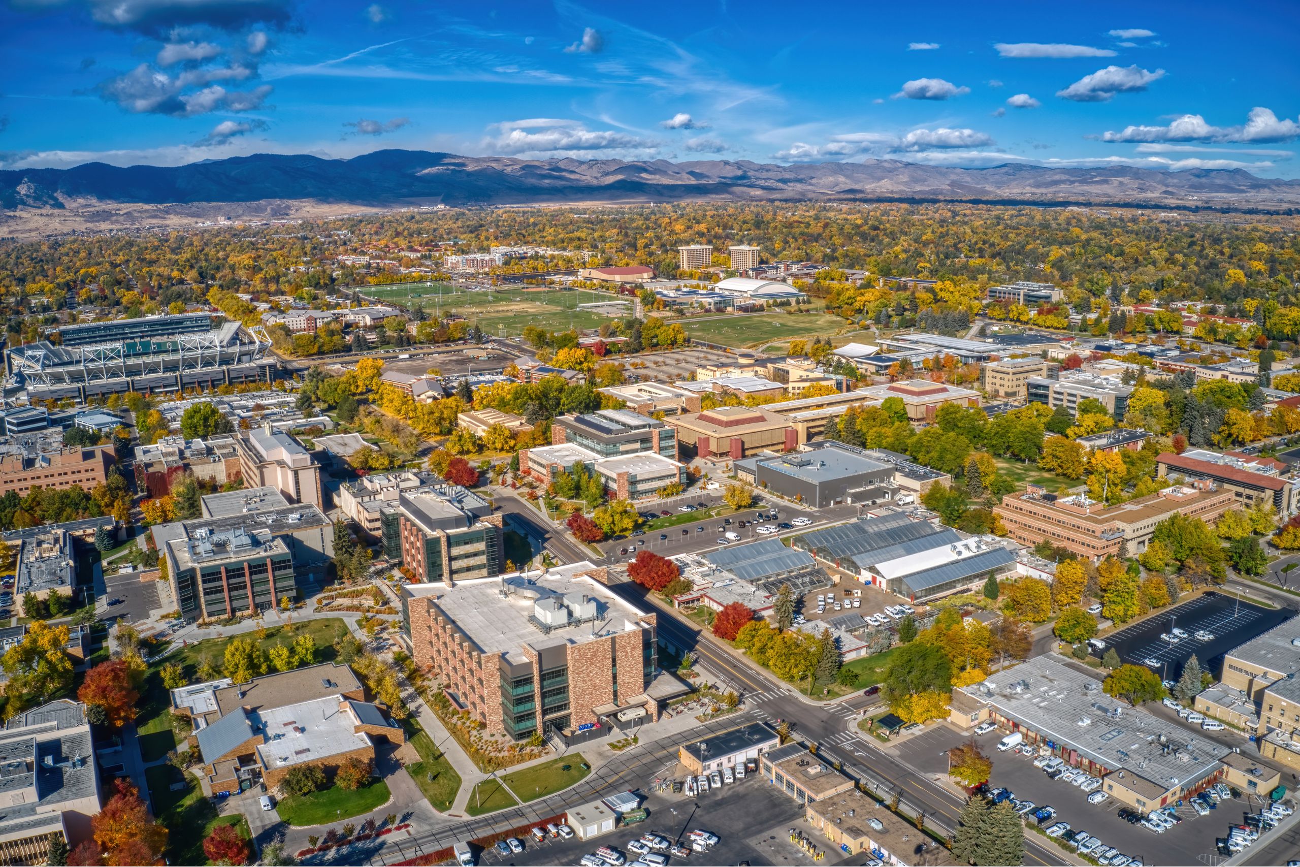 aerial shot of fort collins colorado